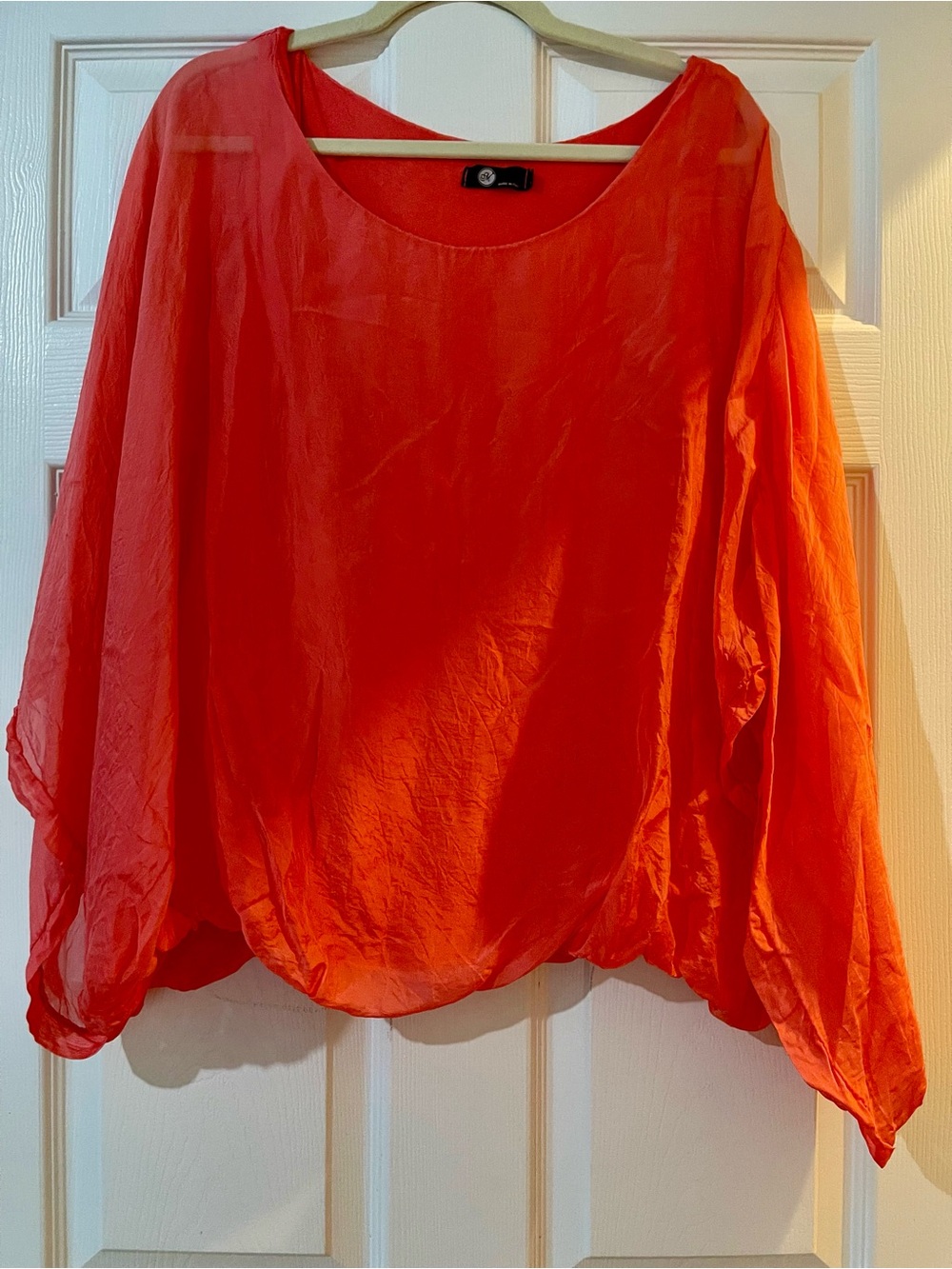 M Made in Italy Lightweight Silk Scoop Neck Blouse - Vibrant Orange -XL